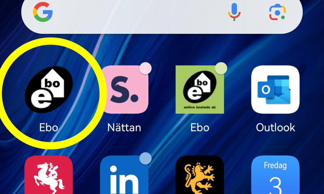 Ebos nya app inringad i gult