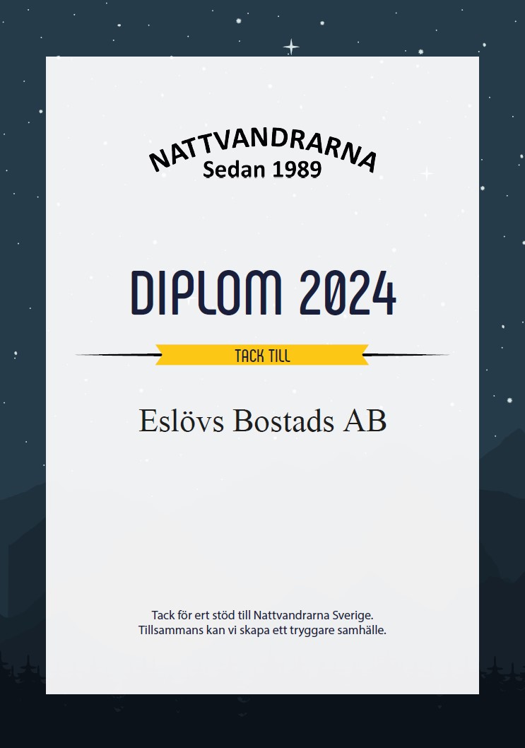 Diplom med ett tack från nattvandrarna